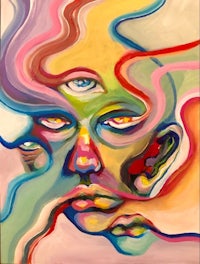 a painting of a man with a colorful face