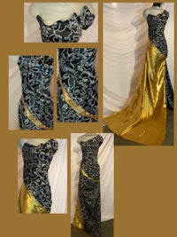 a black and gold dress on a mannequin